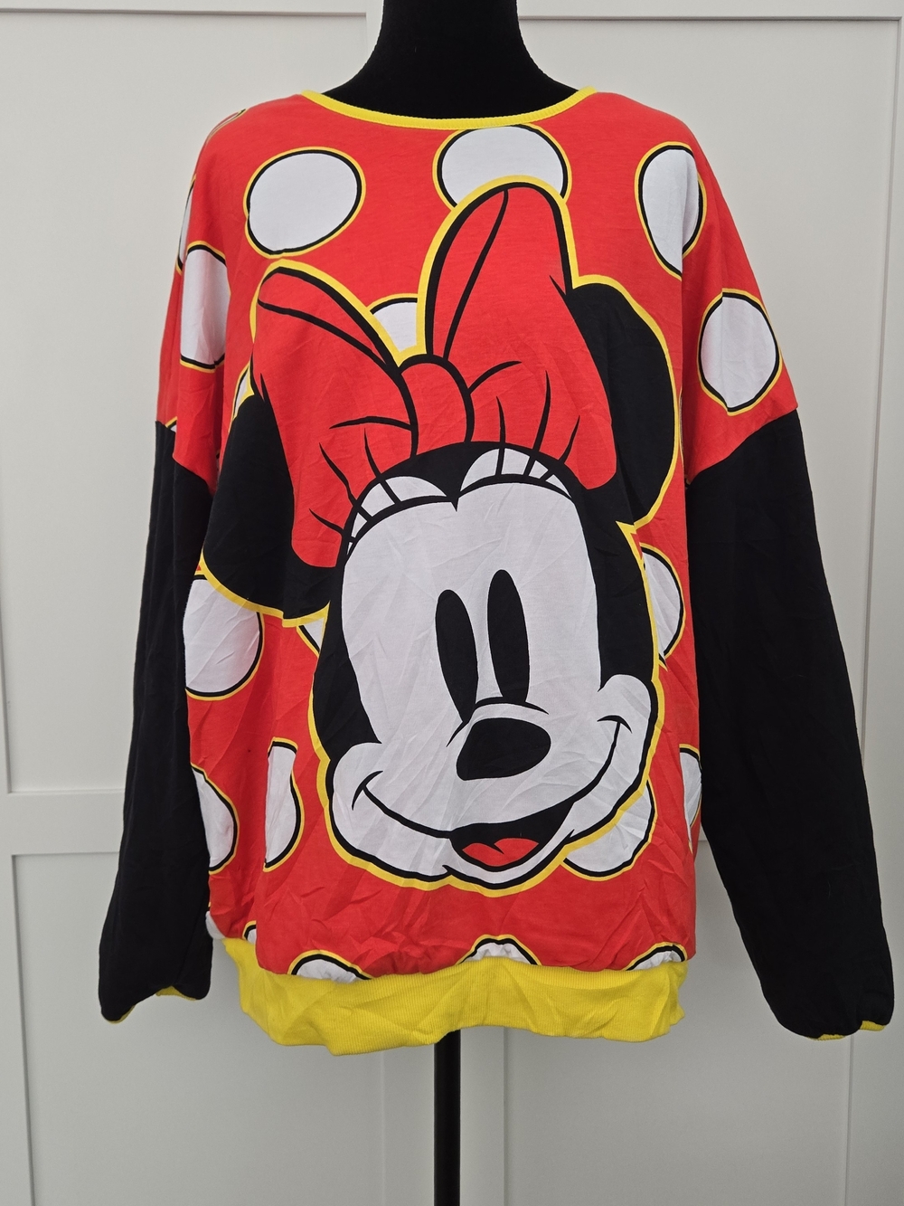 Disney Minnie Mouse Reversible Pullover Sweater Top Red Polka Dot Adult Medium